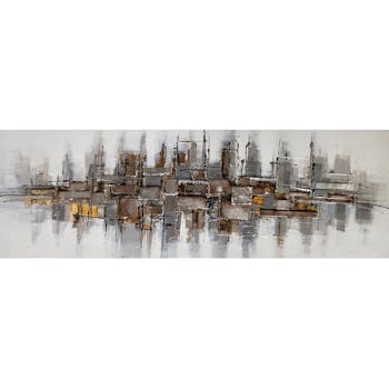 Tableau ABSTRAIT carrés et rectangles tons ocres et argent 50x150cm