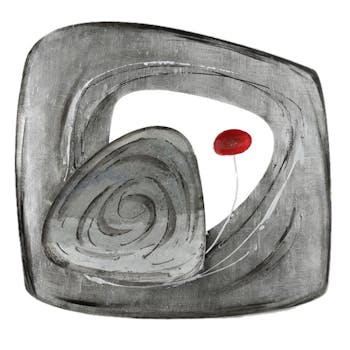 Décoration murale Fleur rouge sur cadre stylisé en métal gris 61x57cm