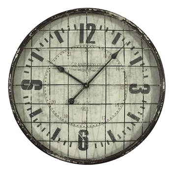 Horloge murale "Grand Hôtel" avec quadrillage en métal D60cm