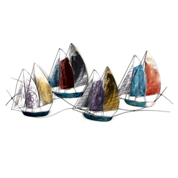 Décoration murale Régate de bateaux à double voile multicolores en métal 98x45cm