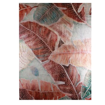 Tableau Feuilles Palmes de Jungle couleurs chaudes décor Sequins 60x80cm