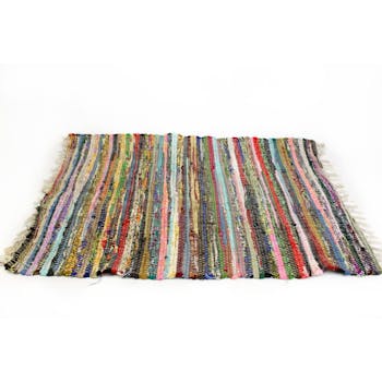 Tapis de sol tissé bayadère franges multicolore 60x90cm
