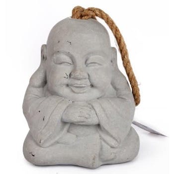 Bouddha bloque-porte en ciment grisé et poignée corde 12.5x10x16cm