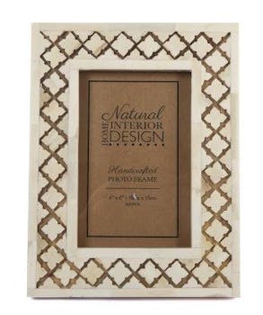 Cadre photo bois naturel blanchi décor os ciselés 21x16cm