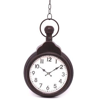Horloge murale façon gousset avec chaîne en métal effet vieilli 49,5x7x31cm