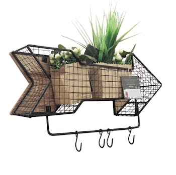 Flèche déco 4 crochets en bois et métal 52x8,5x21cm