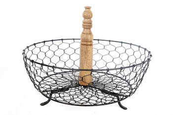 Panier rond en fil de fer et bois D30cm