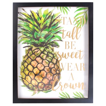 Cadre décoré Ananas en 3D avec paillettes en bois et métal 30x40cm