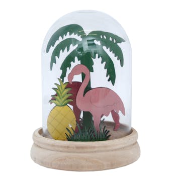 Dôme déco tropicale Flamant Rose D13,5xH19cm