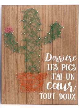 Plaque déco Cactus "Derrière les pics j'ai un c?ur tout doux" en bois 30x40cm