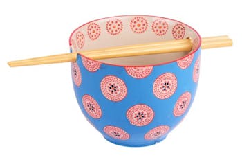 Bol décoré bleu avec baguettes