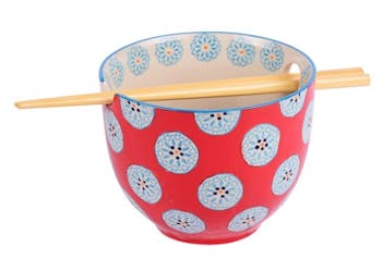 Bol décoré rouge avec baguettes