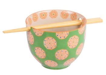 Bol décoré vert clair avec baguettes