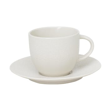 Tasse et sous-tasse grès blanc décor relief grand modèle