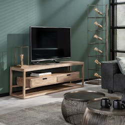 Meuble tv contemporain bois de manguier 2 tiroirs suspendus DELHI