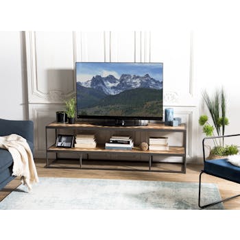 Banc tv teck motif damier 2 niveaux CARPATES