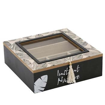 Boite de rangement 5 compartiments décor feuilles