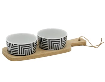 Ensemble de 2 ramequins décor ethnique sur planche en bois