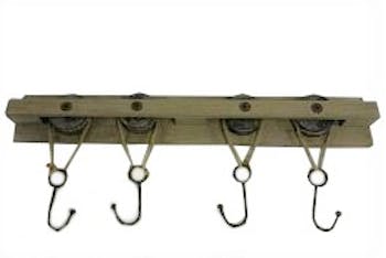 Patère bois 4 crochets poulies