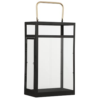 Lanterne rectangle à anse dorée H 42,5 cm