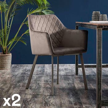 Fauteuil de table velours gris anthracite motif losange (lot de 2) MELBOURNE