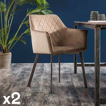 Fauteuil de table velours sable motif losange (lot de 2) MELBOURNE