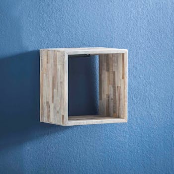 Etagère cube bois de teck recyclé finition vieillie 30 cm JAVA