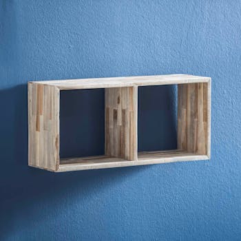 Etagère cube bois de teck recyclé finition vieillie 65 cm JAVA