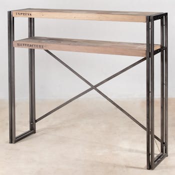 Console bois recyclé 2 plateaux 120x30 CARAVELLE