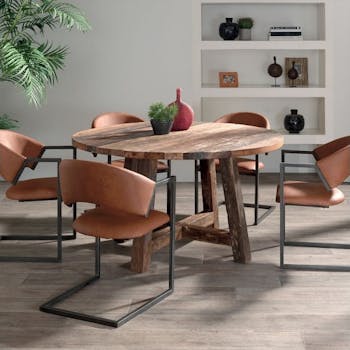 Table à manger ronde teck recyclé D140 Agra