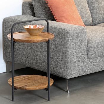 Table d'appoint ronde double plateau en bois d'acacia
