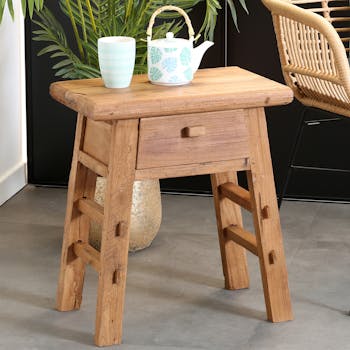 Table de chevet inspiration exotique en teck recyclé