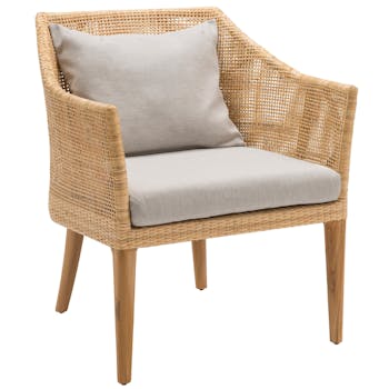 Fauteuil rotin naturel teck (avec coussin tissu) SAIGON KOK