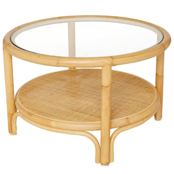Table basse ronde rotin naturel verre RIVIERA KOK