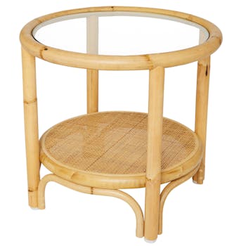 Petite table basse ronde rotin naturel verre RIVIERA KOK