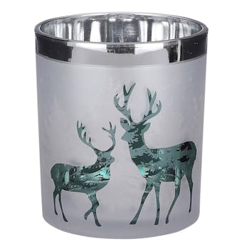 Photophore givré décor cerfs 10 cm