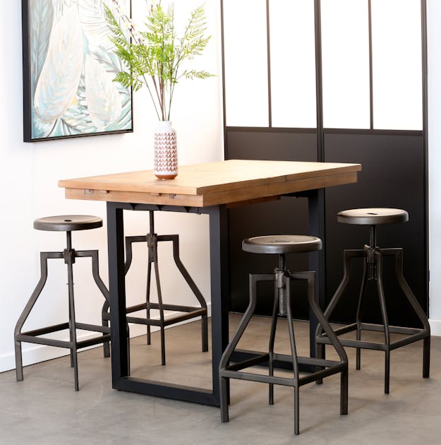 Table haute extensible bois recyclé 120-160 cm BRISBANE | Tables hautes