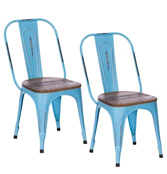 Chaise industrielle métal bleu bois recyclé LEEDS (lot de 2)