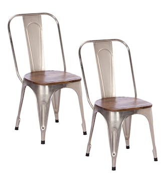 Chaise industrielle métal chromé bois recyclé LEEDS (lot de 2)