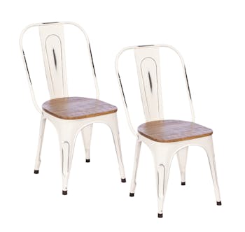 Chaise industrielle métal blanc bois recyclé LEEDS (lot de 2)