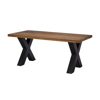 Table salle à manger bois métal pieds en X 180 cm OKA