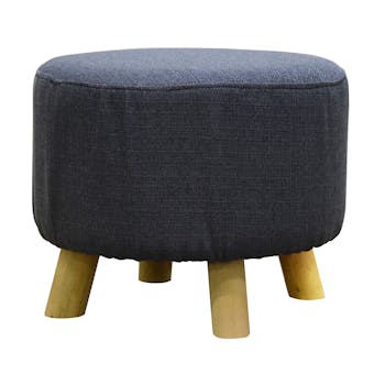Pouf rond tissu gris pieds bois D.40cm H.33cm