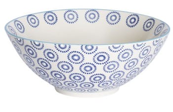 Saladier décor géométrique façon cercles céramique tons bleus foncés D23xH12cm