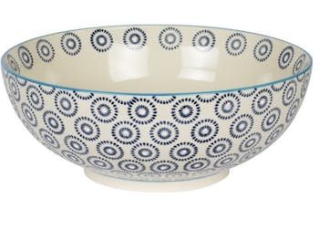 Saladier décor géométrique façon cercles céramique tons bleus foncés D26xH14cm