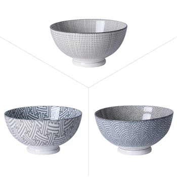 Lot de 3 coupelles décorées porcelaine tons gris D11,5xH8,5cm
