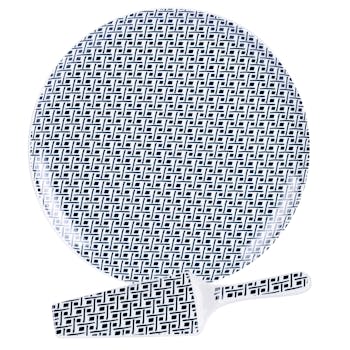 Plat à Tarte D30cm + Pelle Indigo motifs tons bleus