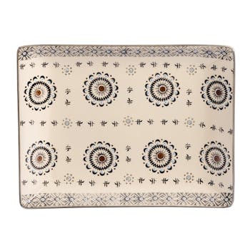 Plateau 21x17cm Nelson écru à motifs Fleurs rondes point central bordeaux