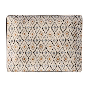 Plateau 21x17cm Nelson écru à motifs Triangles et points orange et bleus