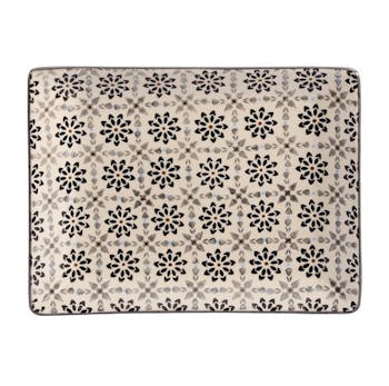 Plateau 21x17cm Nelson écru à motifs Fleurs façon Mandala ton foncés