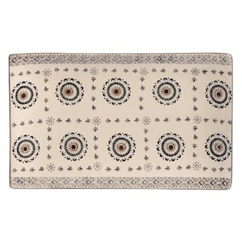 Plateau 29x17cm Nelson écru à motifs Fleurs rondes point central bordeaux